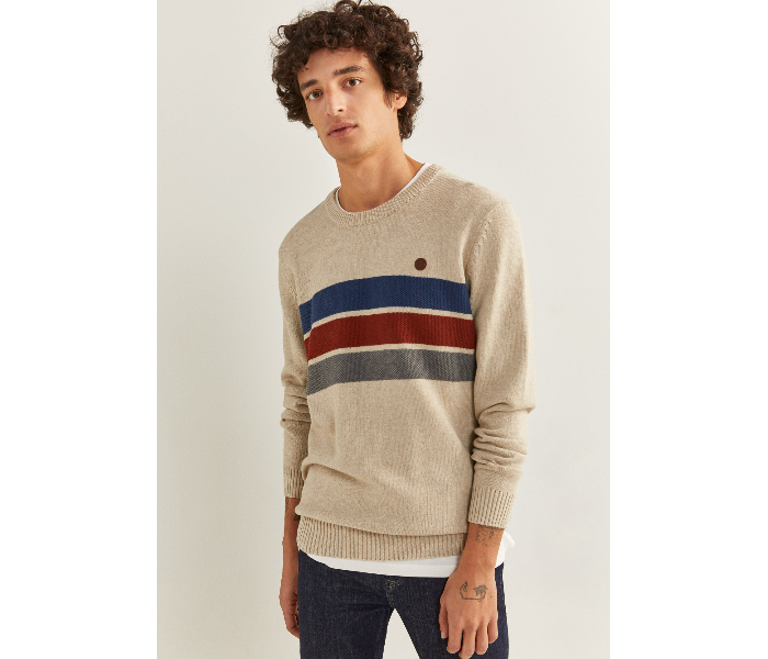 Springfield 141945551 Small Cotton Knitwear for Men - Beige - Zoom Image 3