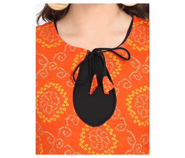 Kaia SK01DK0020ORB009 XL Long Kurta with Detachable Top for Women - Orange and Black - Zoom Image 4