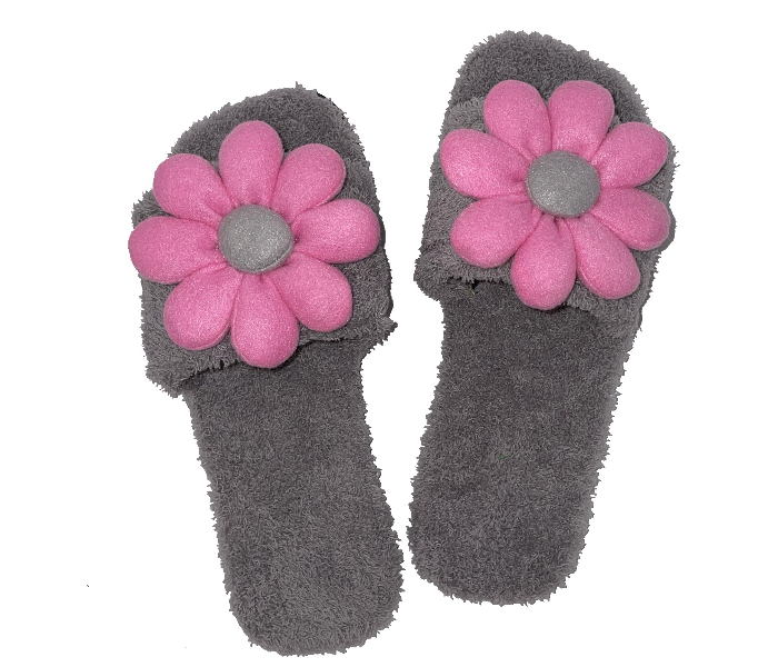 Casual LFO34 US 09 Flower Design Daily Wear Soft Flat Home Slippers for Women - Grey - Zoom Image