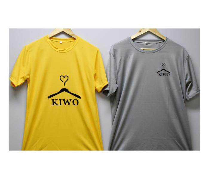 Kiwo COMBO Short Half Sleeve Large Casual T-shirt For Men - Yellow and Grey - Zoom Image