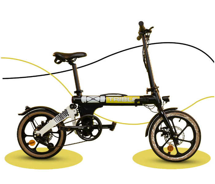 E-Motorad Trible 250W Lightweight Tri-Folding eBike - Black and Yellow - Zoom Image 1