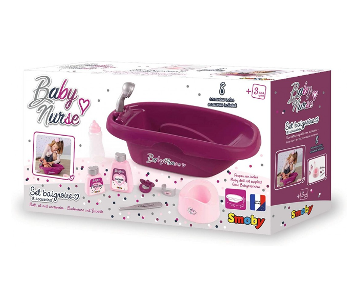 Smoby 7600220359 Baby Nurse Bath Set and Accessories - Pink - Zoom Image 4