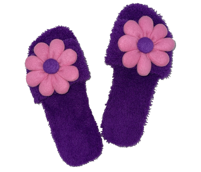 Casual LFO34 US 09 Flower Design Daily Wear Soft Flat Home Slippers for Women - Dark Purple - Zoom Image