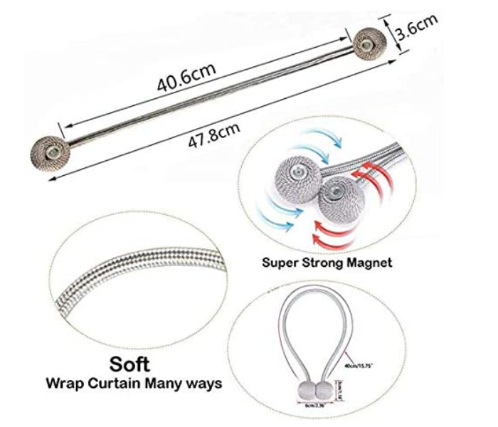 Stylish 1 Pair Magnetic Curtain Tieback Decorative Rope - Silver - Zoom Image 3