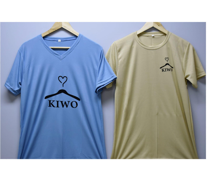 Kiwo COMBO Short Half Sleeve Large Casual T-shirt For Men - Blue and Cream - Zoom Image