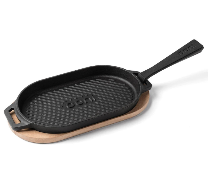 Ooni UU-P08D00 Cast Iron Grizzler Pan with Wooden Base- Black - Zoom Image 1