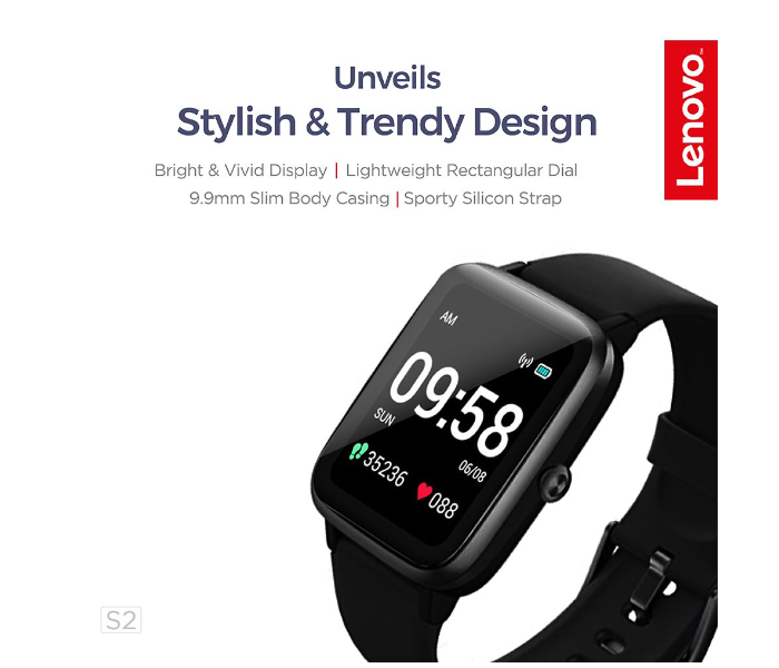 Lenovo S2-BK Lenovo Smartwatch S2 Global Version 9 Advanced Distinct Workout Modes Includes Running, Walking, Swimming - Black - Zoom Image 3