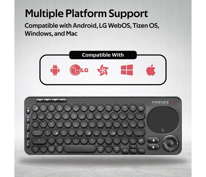 Promate Multi-Function Wireless Bluetooth Keyboard with Touch Pad - Black - Zoom Image 5