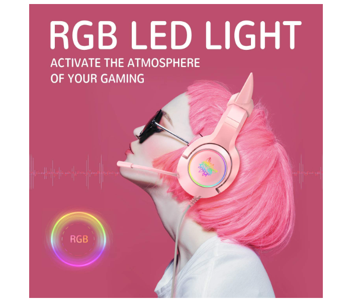 Onikuma K9 Surround Sound RGB LED Light and Noise Canceling Retractable Microphone Gaming Headset with Removable Cat Ears for PS5 PS4 Xbox One Nintendo Switch PC - Pink - Zoom Image 2