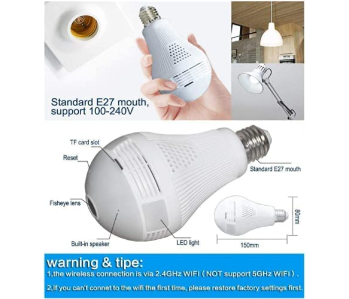 360 Degrees 960P WIFI Panoramic Bulb Home Security Camera - White - Zoom Image 4