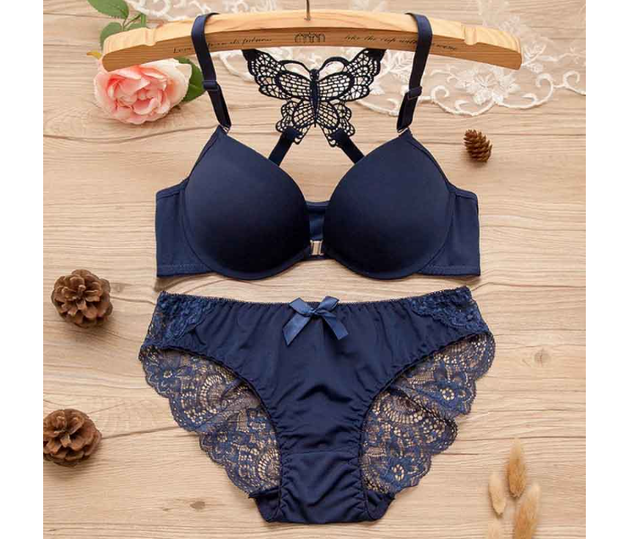 Beautiful Butterfly Embroidered Bridal Wired Lingerie EU 40 - Blue - Zoom Image