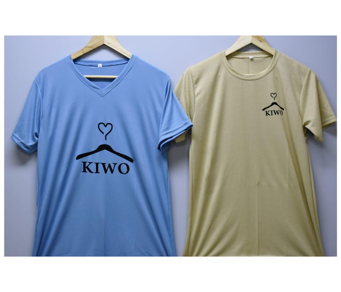 Kiwo COMBO Short Half Sleeve Medium Casual T-shirt For Men - Blue and Cream - Zoom Image