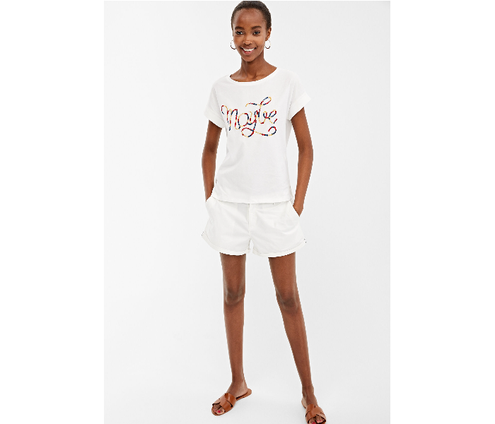 Springfield 138687598 Small Short Sleeve Fancy T-Shirt for Women - White - Zoom Image 1