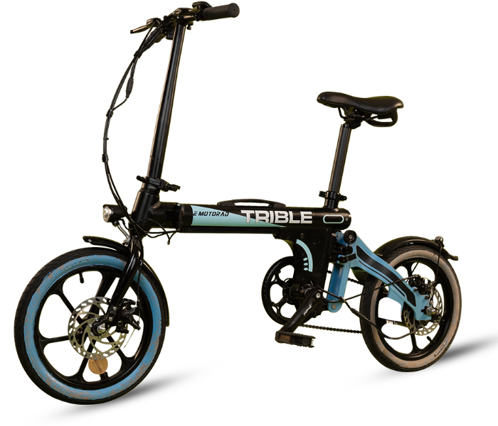 E-Motorad Trible 250W Lightweight Tri-Folding eBike - Black and Blue - Zoom Image 2