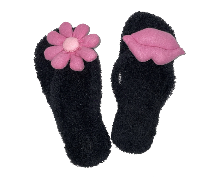 Casual LFV97 US 08 Flower Design Daily Wear Soft Flat Home Slippers for Women - Black - Zoom Image