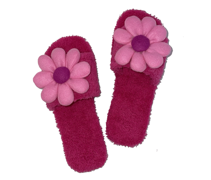 Casual LFO34 US 07 Flower Design Daily Wear Soft Flat Home Slippers for Women - Dark Pink - Zoom Image