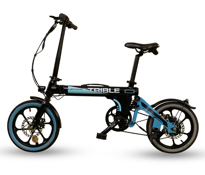 E-Motorad Trible 250W Lightweight Tri-Folding eBike - Black and Blue - Zoom Image 1