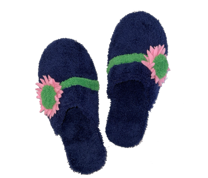 Casual LFC107 US 10 Flower Design Daily Wear Soft Flat Home Slippers for Women - Navy Blue - Zoom Image