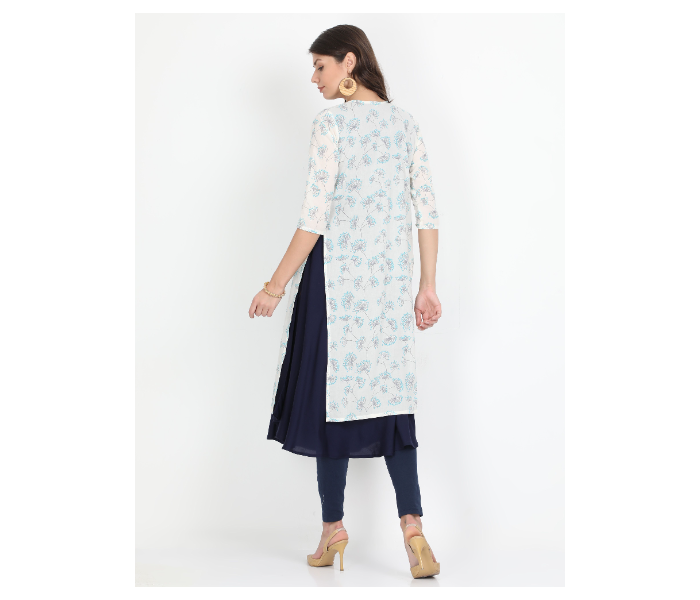 Kaia SK01DK0013WHB009 Large Long Kurta with Detachable Top for Women - White and Blue - Zoom Image 2