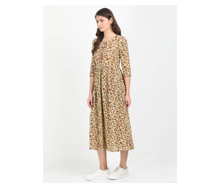 Kaia SK01LK0009BGE001 XL Printed Cotton Dress for Women - Beige - Zoom Image 2