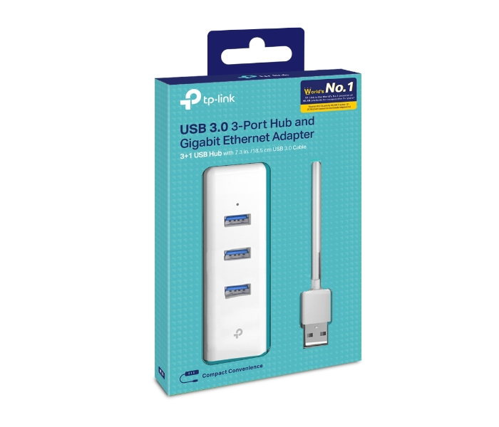 TP-Link USB 3.0 3-Port Hub and Gigabit Ethernet Adapter 2 in 1 USB Adapter UE330 - White - Zoom Image 3