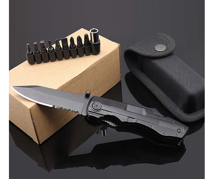 9 in 1 Portable Multifunctional Tool with Sharp Knife Pliers - Black - Zoom Image 6