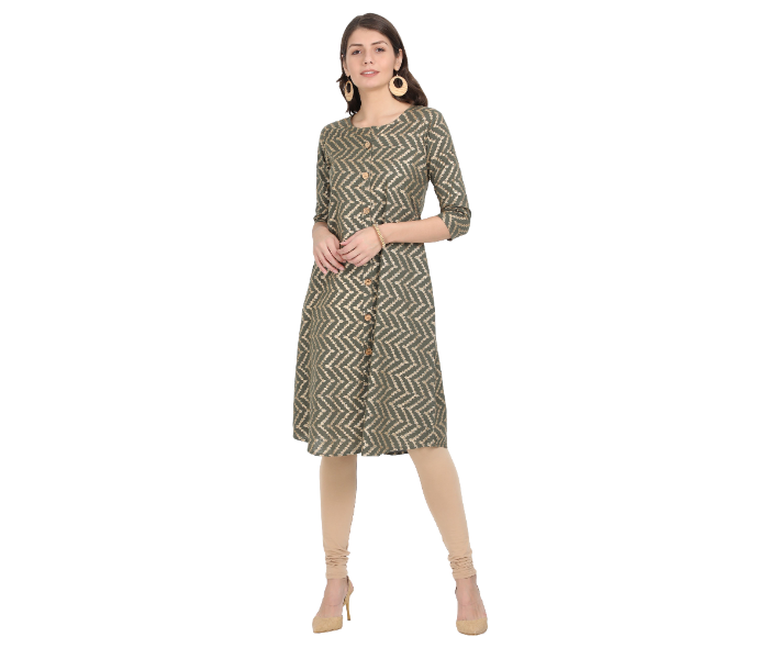 Kaia SK01AK0015OGR003 Large Printed A-Line Kurta for Women - Olive Green - Zoom Image 1