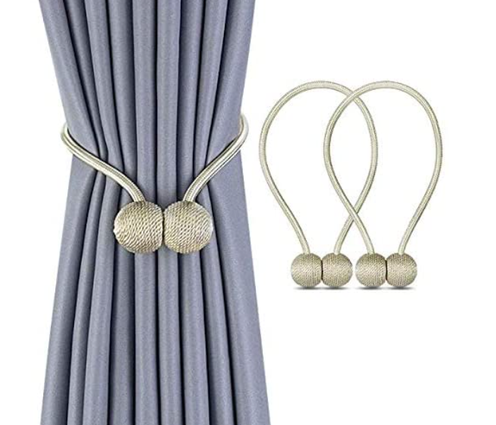 Stylish 1 Pair Magnetic Curtain Tieback Decorative Rope - Silver - Zoom Image 1