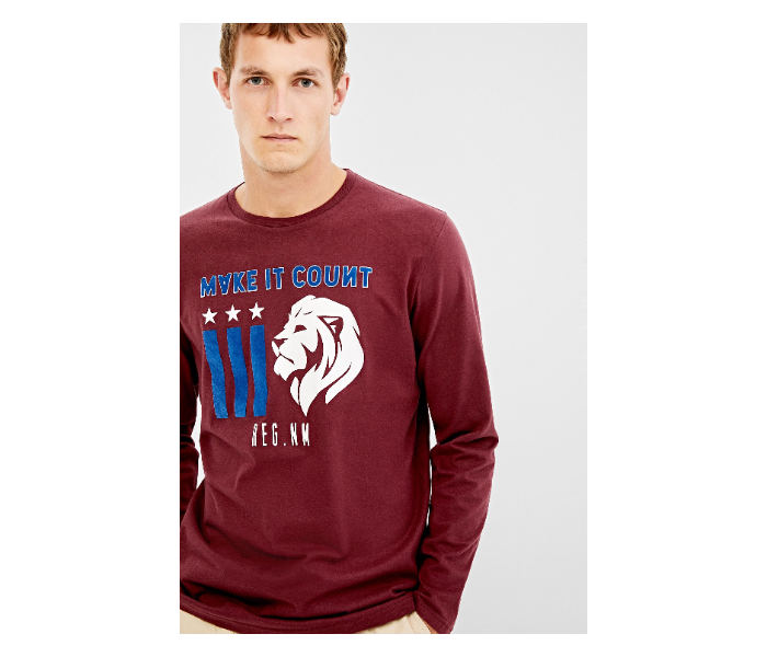 Springfield 022662969 Medium Long Sleeve T-Shirt for Men - Maroon - Zoom Image 2