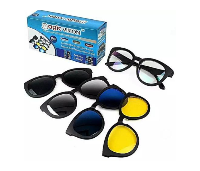 5 In 1 Magic Vision MGG-551 Stylish Sunglasses Quick change Magnet Lenses 5 Different Colors Both For Men and Women - Zoom Image 1