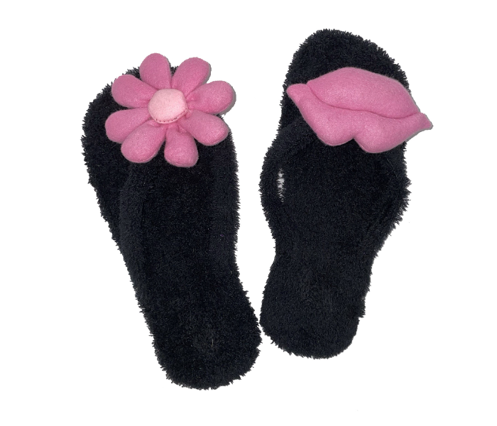 Casual LFV97 US 06 Flower Design Daily Wear Soft Flat Home Slippers for Women - Black - Zoom Image