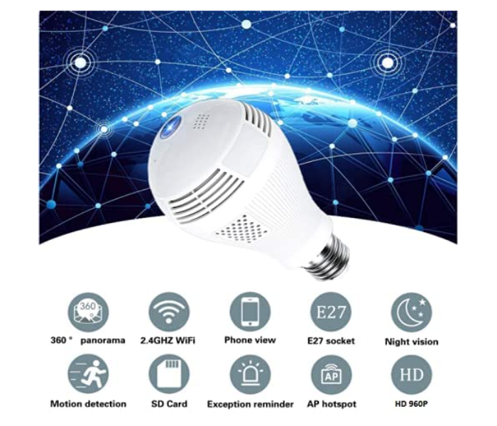 360 Degrees 960P WIFI Panoramic Bulb Home Security Camera - White - Zoom Image 2