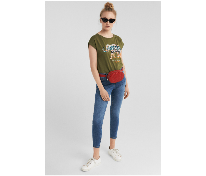 Springfield 138542991 XL Short Sleeve Fancy T-Shirt for Women - Dark Khaki - Zoom Image 1