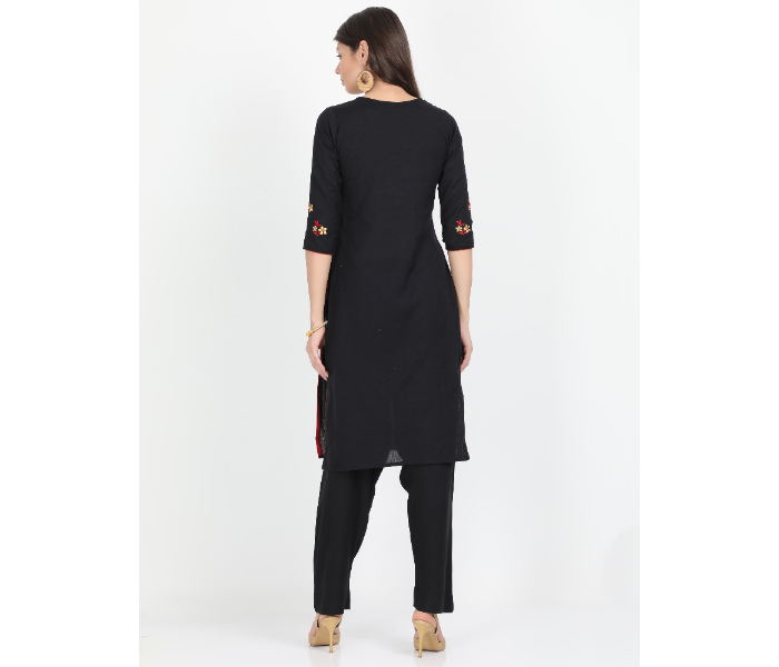 Kaia SK01LK0021BLK001 Small Black Cotton embroidered Kurta with Rayon Black Pant for Women - Zoom Image 3