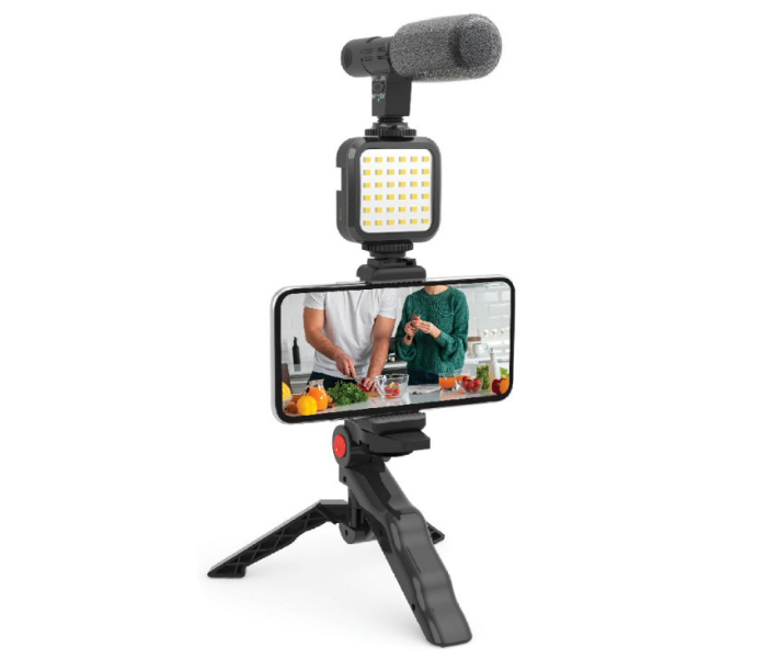 Trands TR-VK896 Smartphone Vlogging Kit with Tripod Stand, Shotgun Microphone, 3.5mm Plug, 36 LED Lights - Zoom Image 1