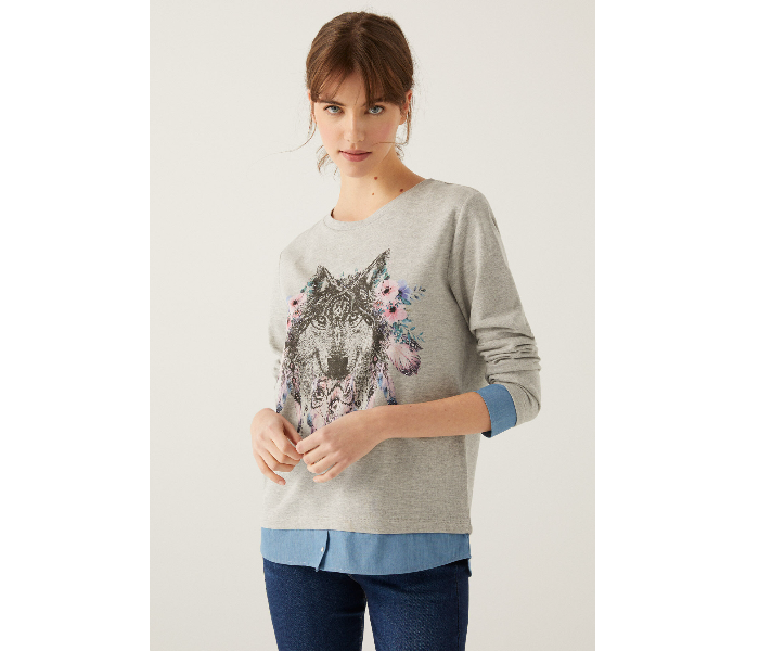 Springfield 108961743 Medium Sweat Shirt For Women - Grey - Zoom Image 2