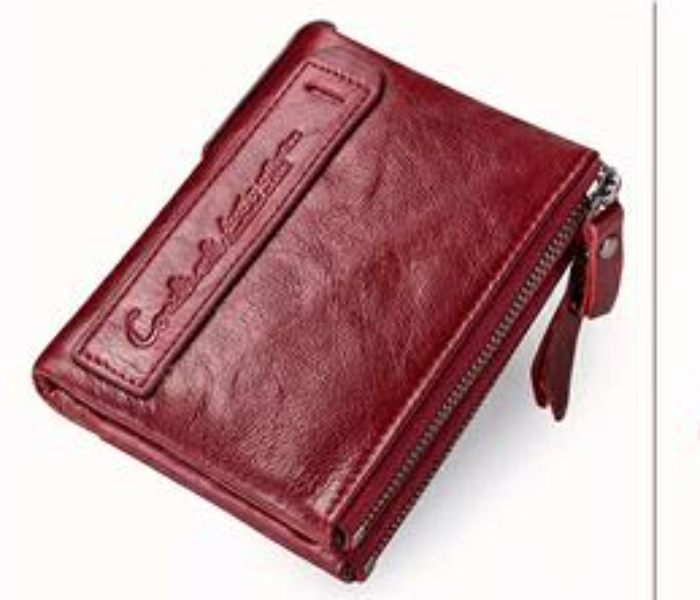 Contacts N0029 Vintage Crazy Horse Cowhide Genuine Leather Double Zipper Coin Purse -  Red - Zoom Image 1