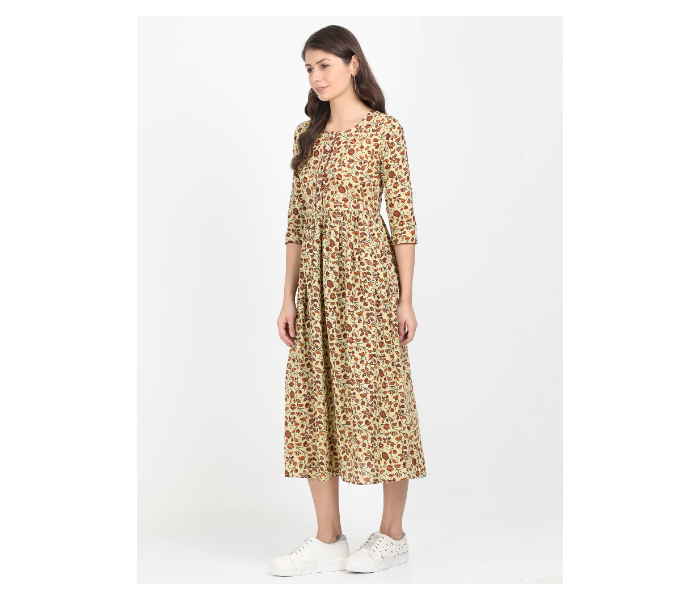 Kaia SK01LK0009BGE001 XXL Printed Cotton Dress for Women - Beige - Zoom Image 2