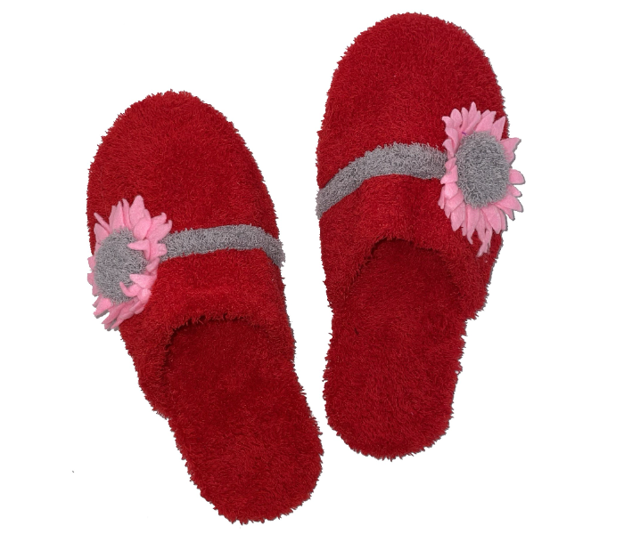 Casual LFC107 US 06 Flower Design Daily Wear Soft Flat Home Slippers for Women - Red - Zoom Image