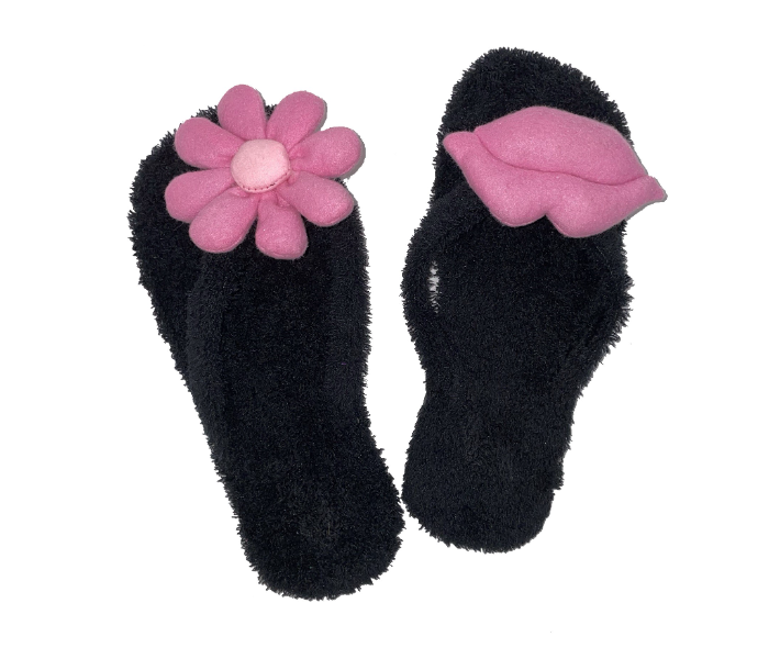 Casual LFV97 US 07 Flower Design Daily Wear Soft Flat Home Slippers for Women - Black - Zoom Image