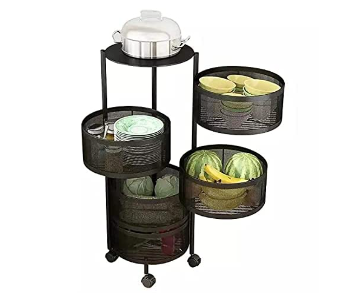 4 Tier Multilayer Rotating Kitchen Shelf - Black - Zoom Image 5