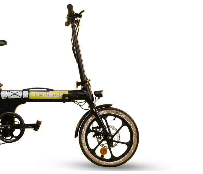 E-Motorad Trible 250W Lightweight Tri-Folding eBike - Black and Yellow - Zoom Image 5