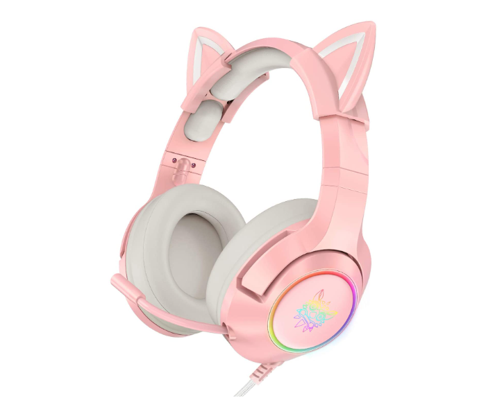 Onikuma K9 Surround Sound RGB LED Light and Noise Canceling Retractable Microphone Gaming Headset with Removable Cat Ears for PS5 PS4 Xbox One Nintendo Switch PC - Pink - Zoom Image 1