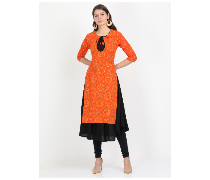 Kaia SK01DK0020ORB009 Medium Long Kurta with Detachable Top for Women - Orange and Black - Zoom Image 4