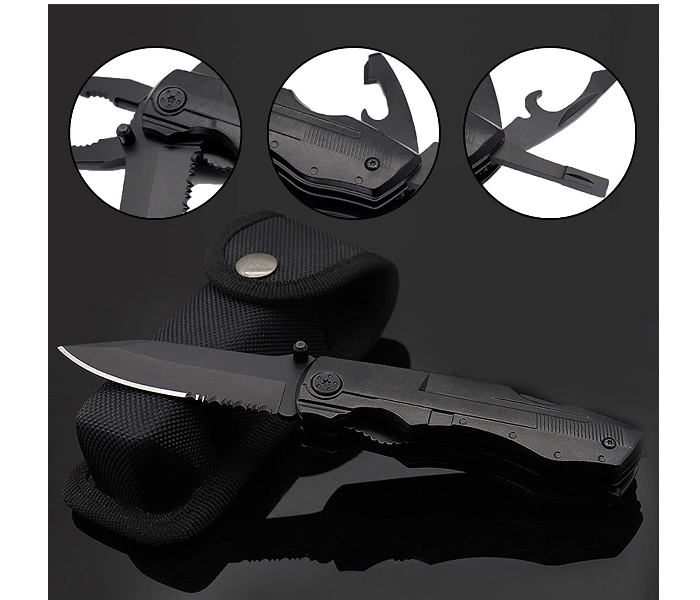 9 in 1 Portable Multifunctional Tool with Sharp Knife Pliers - Black - Zoom Image 4