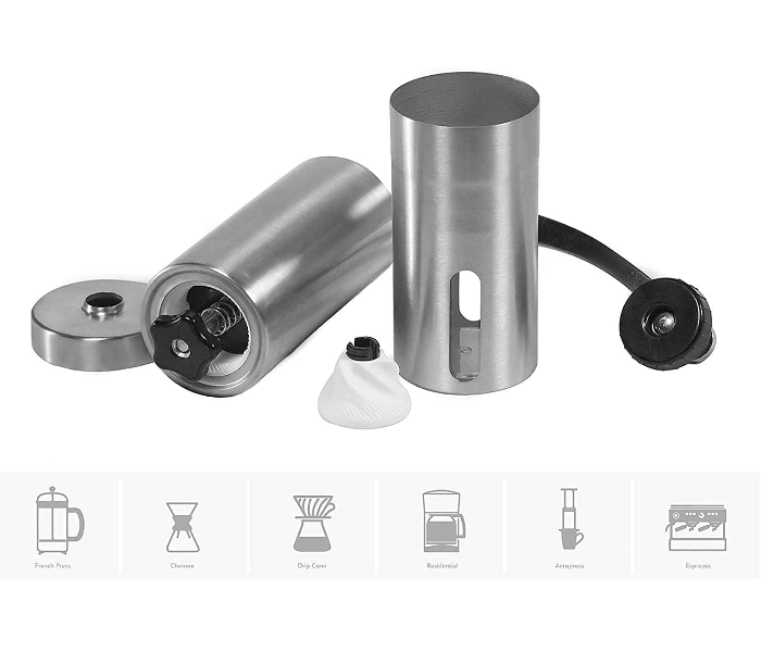 FN-Portable Stainless Steel Manual Coffee Bean Grinder - Silver - Zoom Image 2