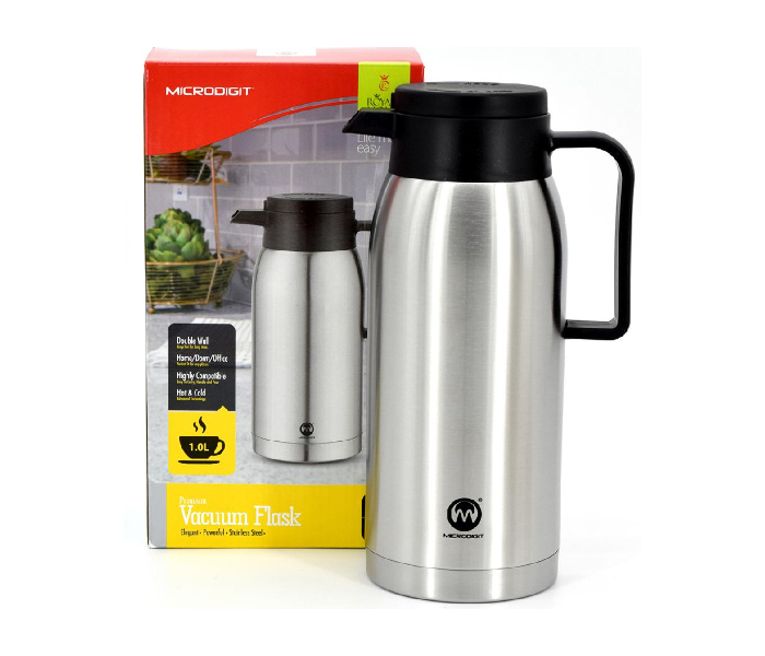 Microdigit MR962VF 1.0 Litre Elegant Stainless Steel Vacuum Flask - Silver - Zoom Image