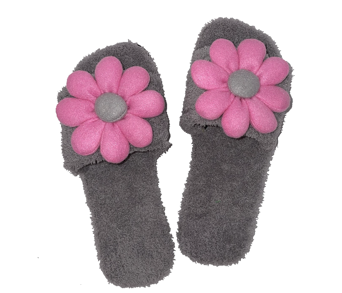 Casual LFO34 US 07 Flower Design Daily Wear Soft Flat Home Slippers for Women - Grey - Zoom Image