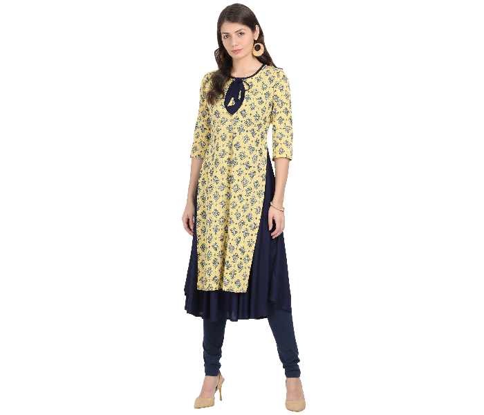 Kaia SK01DK0012YLB009 XL Long Kurta with Detachable Top for Women - Yellow - Zoom Image 1