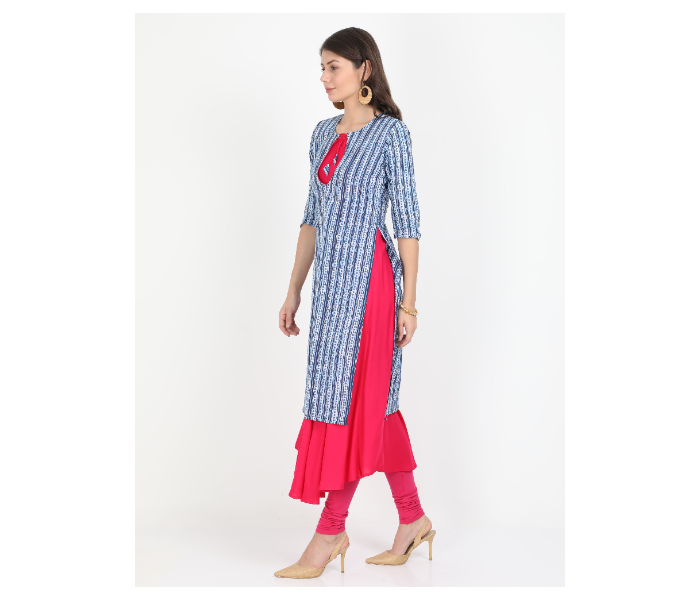 Kaia SK01DK0019BLP009 XXL Long Kurta with Detachable Top for Women - Blue - Zoom Image 2